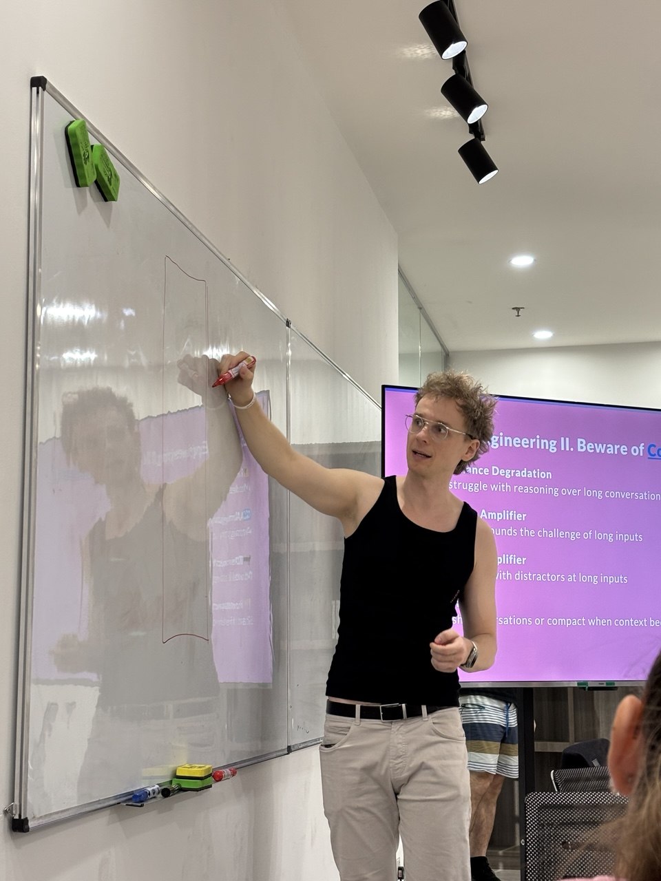 Šimon Demočko teaching at a whiteboard